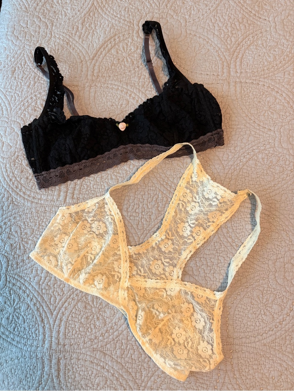 Free People Black & Cream Lace Bralette Duo